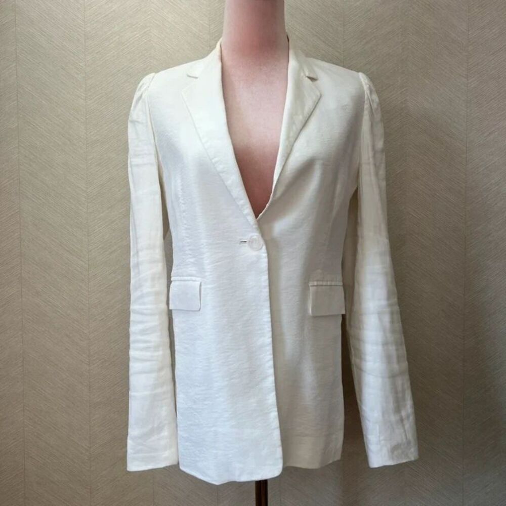 Nordstrom Signature Stretch White Single Breasted Blazer Jacket Womens Size 6